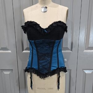 COQUETTE BLUE AND BLACK LACE CORSET SIZE LARGE